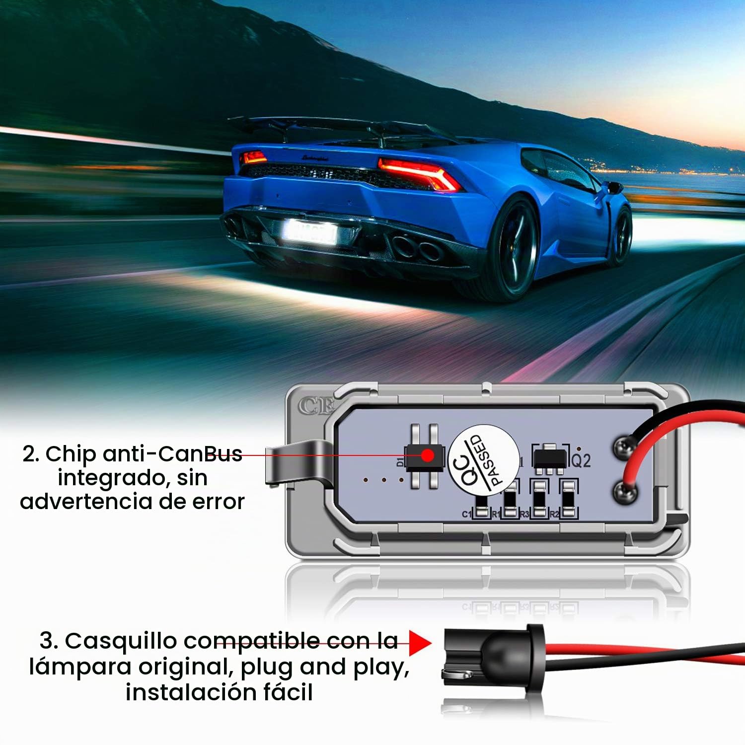 WinPower LED Luces de matrícula Lámpara Numero plato luces con CanBus No hay error 6000K Blanco Compatible con Fiesta6 BMax CMax SMax Focus2/3 Galaxy Ecosport Kuga2 Mondeo4/5 etc., 2 uds.