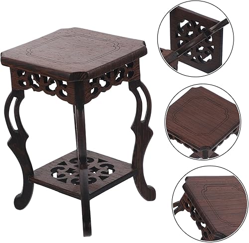 Miniatura 4 de DOITOOL Base de maceta con base de wengué, soporte de madera para plantas, estante para plantas, taburete de madera para interiores, soporte para