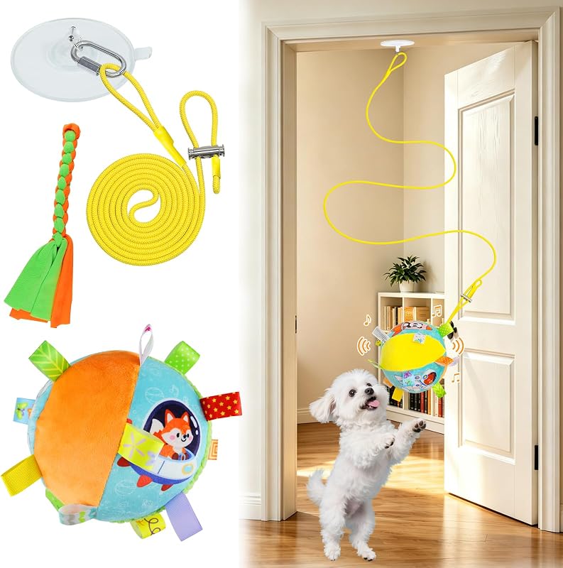 Brinquedo Suspenso para Cães Pequenos com Ventosa, Bola Colorida com Apito ASOCEA