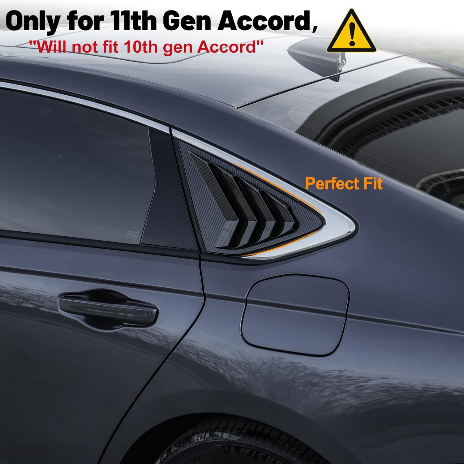 Thenice for 11th Gen Accord Racing Style Rear Side Window Louvers Blinds Air Vent Scoop Shades Cover Compatible with Honda Accord 2023 2024 2025 -Carbon Fiber Grain