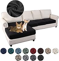 Vista 12 de Fundas para sofá modular, 3 piezas elásticas antideslizantes en forma de L, fundas de cojín separadas para sofá para sofá seccional izquierdo o Negro