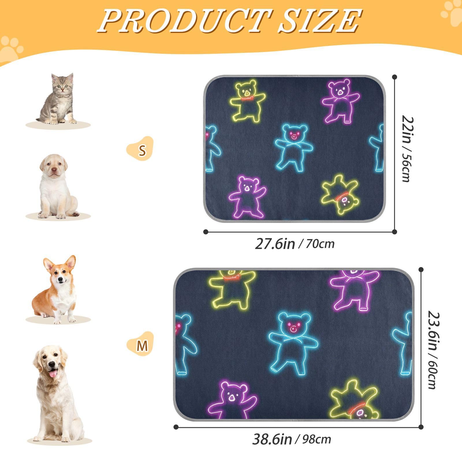 EtherSpher Neon Colorful Cartoon Cute Dancing Bear Summer Cooling pad for Cats Self Cooling Bed for Outdoor for Chihuahua Cats Indoor Comfy cama refrescante para Perros M