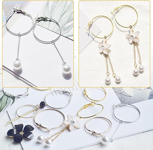 Miniatura 5 de 60 aretes de aro de acero inoxidable con cuentas redondas, aretes abiertos para hacer joyas, manualidades, creación de arte (1.575 pulgadas + 1.772