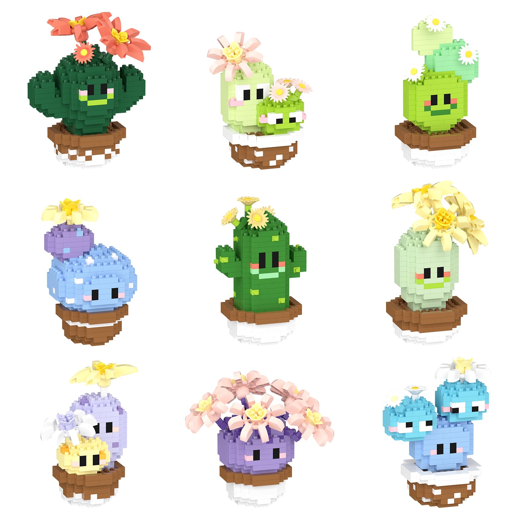 LULUFUN Building Blocks Set, Plant Cactus Mini Building Toy, Educational Toy,Gift for Adults and Children,Set of 9