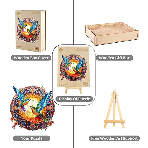 Miniatura 4 de Rompecabezas de madera de colibrí para adultos, 300 piezas para adultos, piezas grandes, regalos de colibrí, 13.8 x 13.8 pulgadas