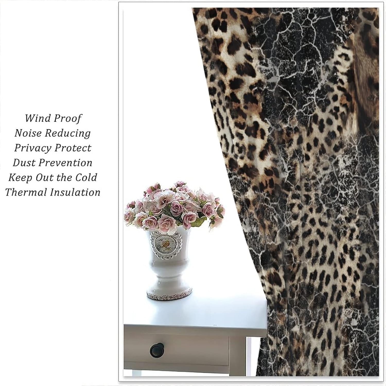 Leopard Print Curtains,Vintage Abstract Animal Fur Tiger Texture Window Treatments Curtains for Living Room Bedroom Bathroom Decor W42xL63in