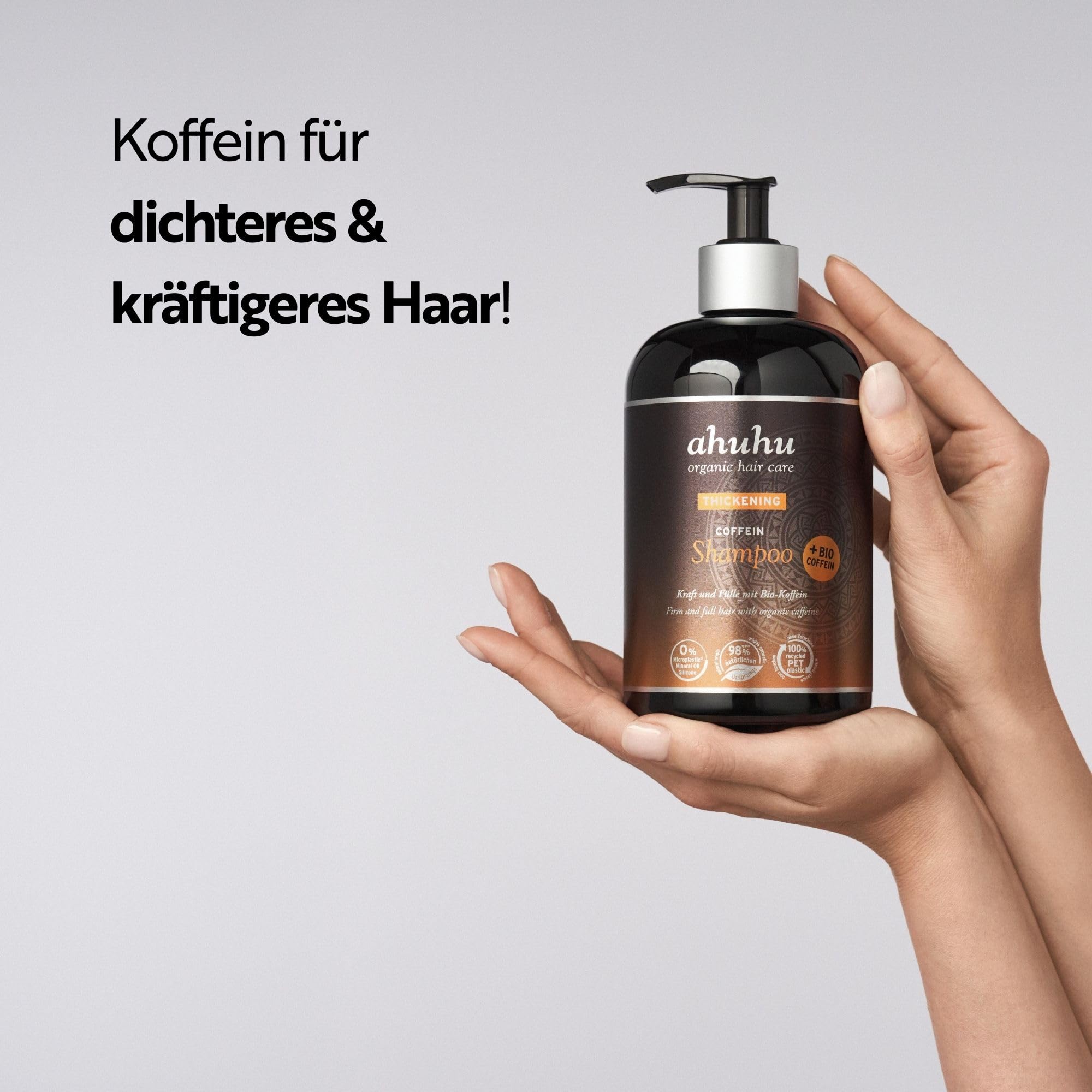 ahuhu Thickening Shampoo (500 ml) | mit Bio-Koffein und Reisstärke, Kräftigt die Haarstruktur, sorgt für mehr Volumen und ideal für feines Haar