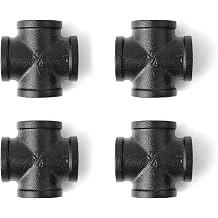 3/4" Black 4-Way Cross Fitting Connector, Home TZH 4-Pack Cast Malleable Iron 4 Way Corner Pipe Fittings for Industrial vintage style DIY Project/Furniture/Shelving Decoration4, Black 3/4"