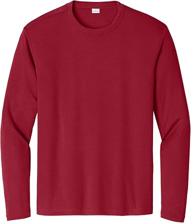 SPORT-TEK Long Sleeve PosiCharge Competitor Tee | Gym T-Shirt for Men & Women, Athletic Fit Workout Clothing for Spring & Summer Fashion Deep Red