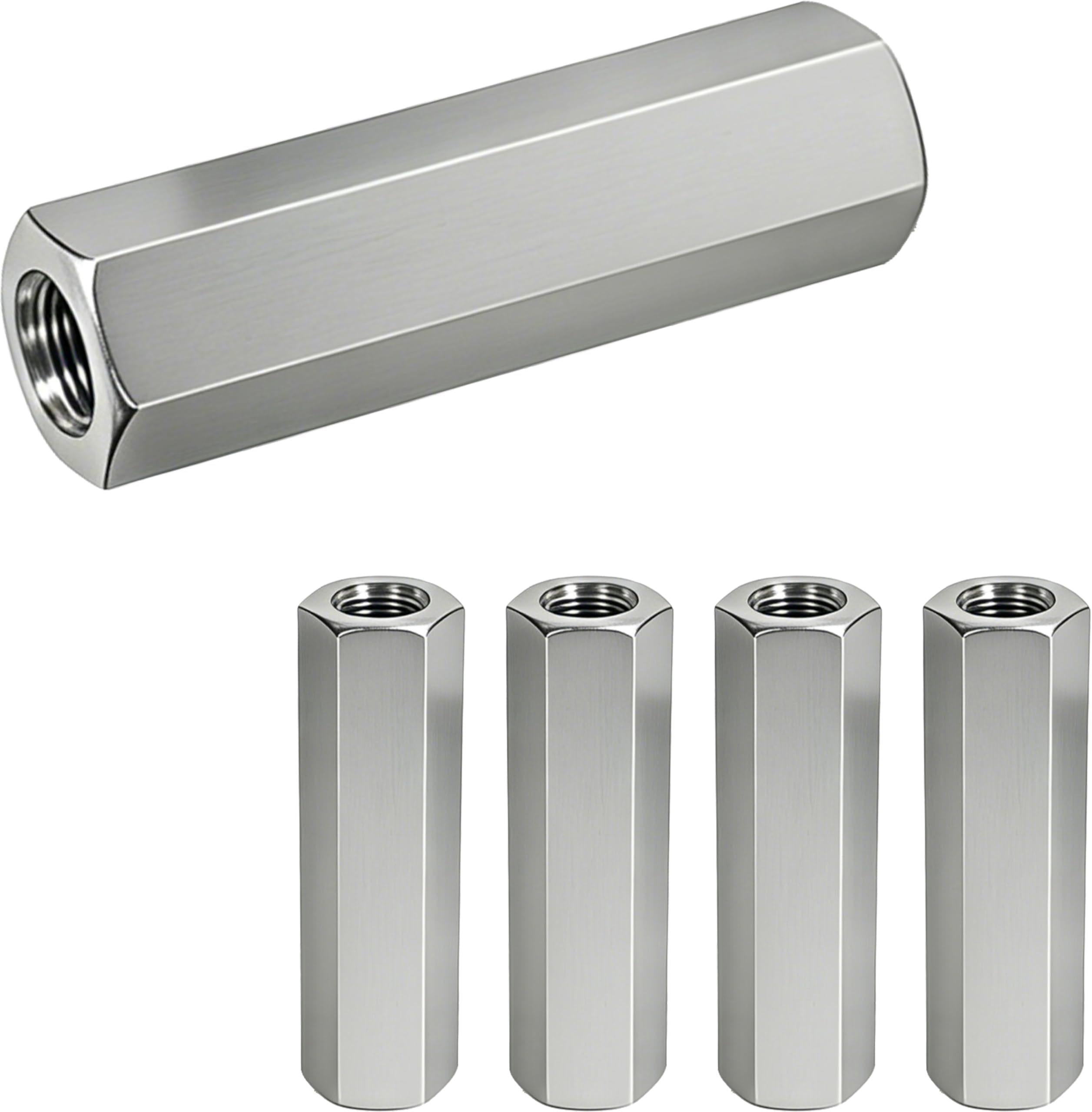 4 Pcs 304 Stainless Steel hex Coupling Nuts M10 x 1.5-Pitch 60mm ，Stainless Steel Rod Coupling Nuts(Metric)