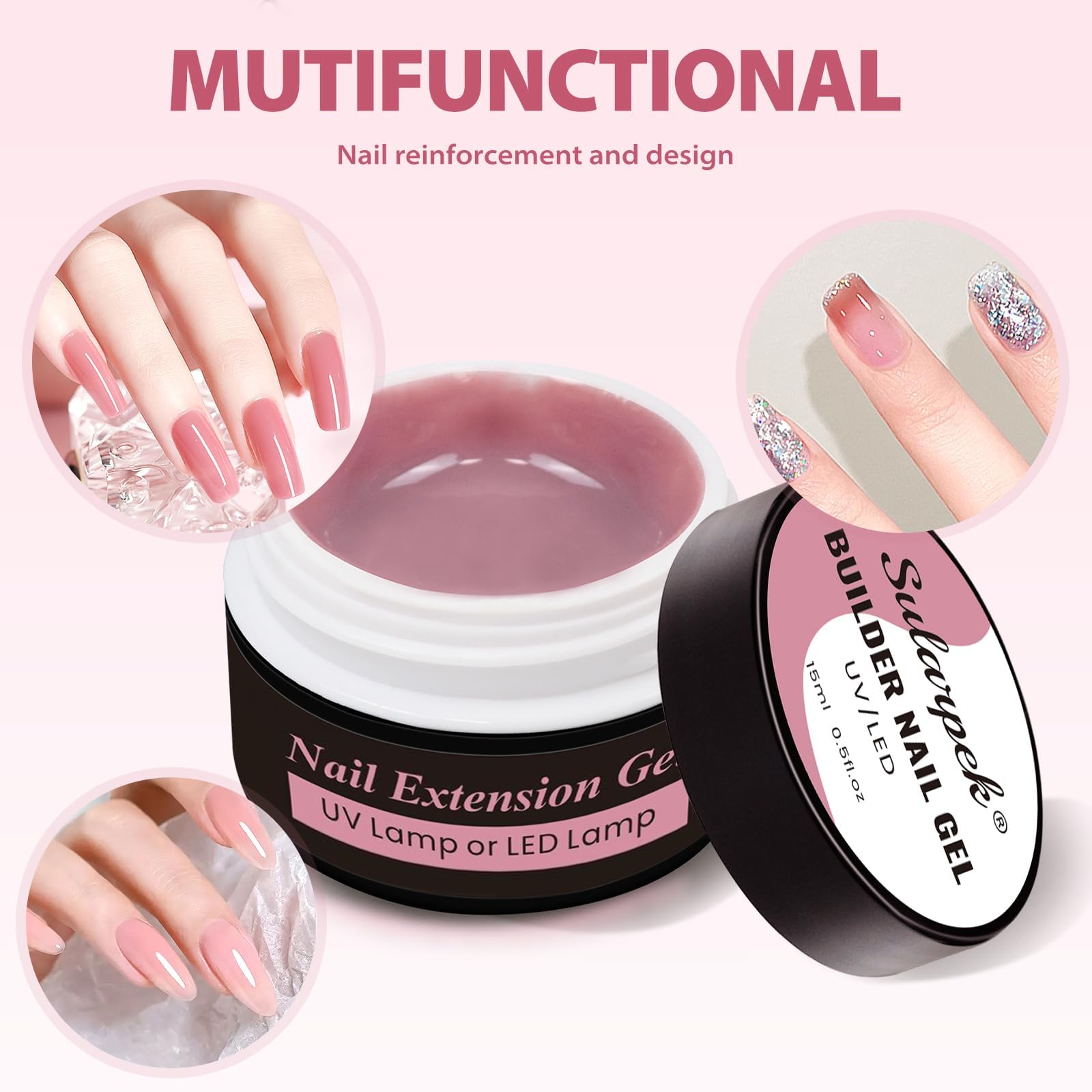 Sularpek Żel do paznokci żelowych, 15 ml, żel UV, żel budujący do paznokci żelowych, żel akrylowy do paznokci, bez HEMA i TPO, lakier do paznokci UV do naprawy paznokci, przedłużenie wzmocnienia do