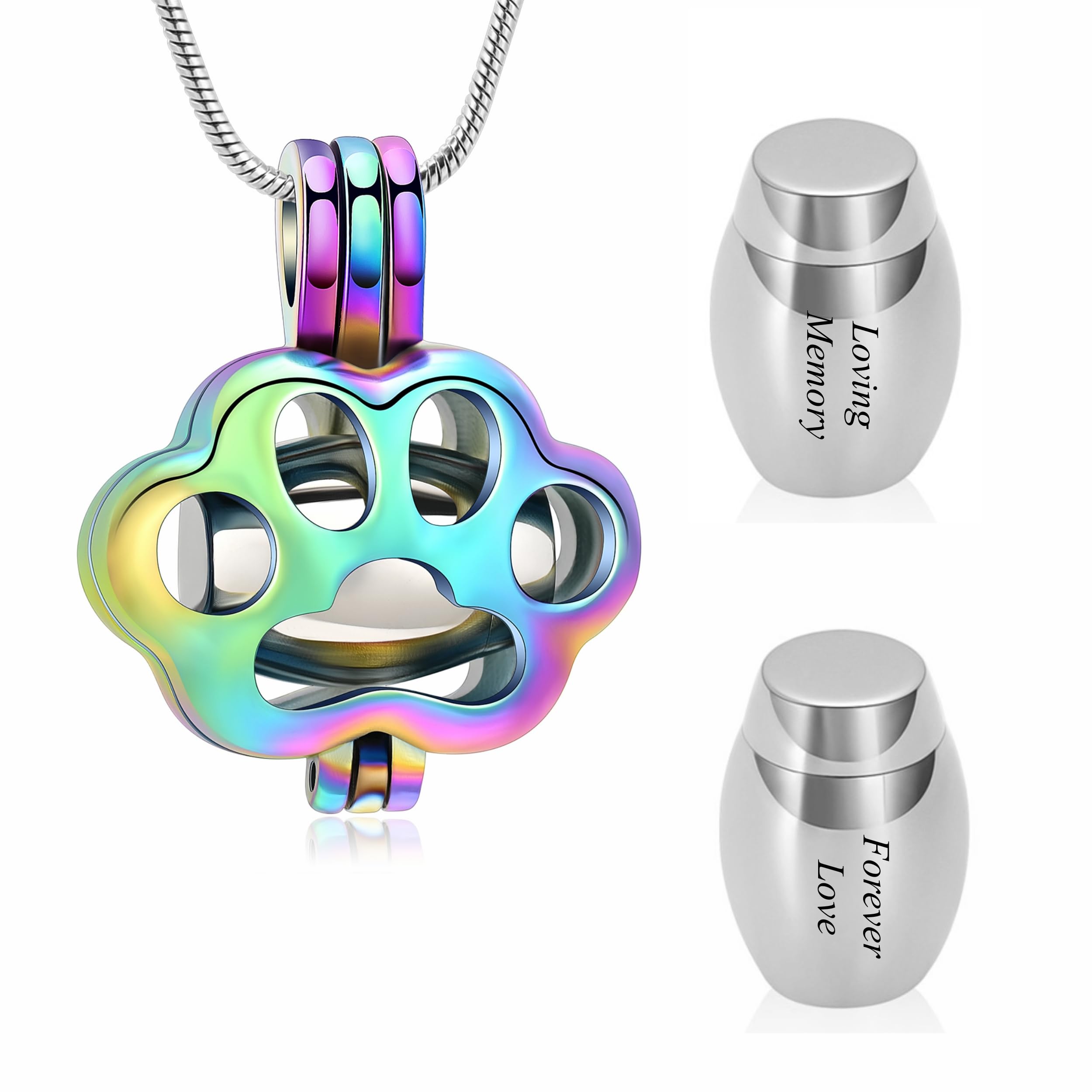 Pet Cremation Jewelry Urn Necklace - Paw Print Locket For Ashes, Memorial Keepsake Pendant