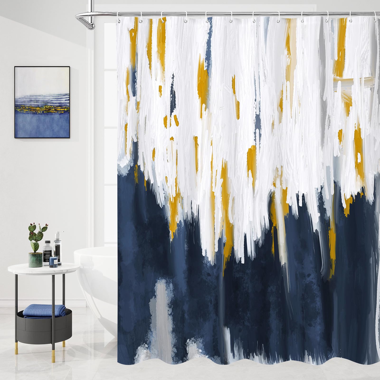 MitoVilla Grey Blue Shower Curtain, Graffiti Ombre Fabric Shower Curtains for Modern Abstract Bathroom Decor, Brush Strokes Oil Painting Design,