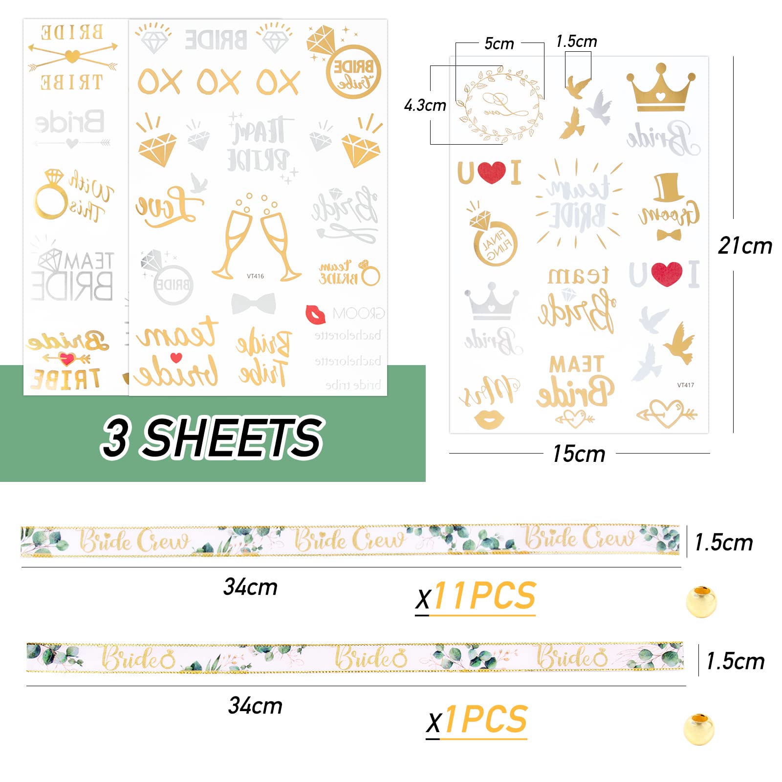 Kit EVJF Complet 24 Pièces – Team Bride Accessoires Enterrement Vie Jeune Fille, Badges, Bracelets, Tatouages Or Rose
