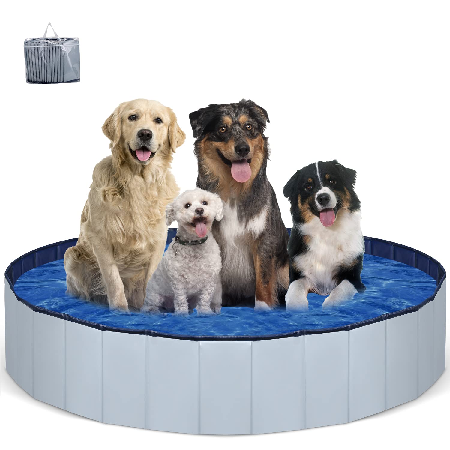 INF Dog Pools for Large Dogs,Foldable Dog Pool,The Side is Built with Waterproof PP Hard Plastic, Suitable for Outdoor Swimming Pool for Kids, Cats and Dogs.