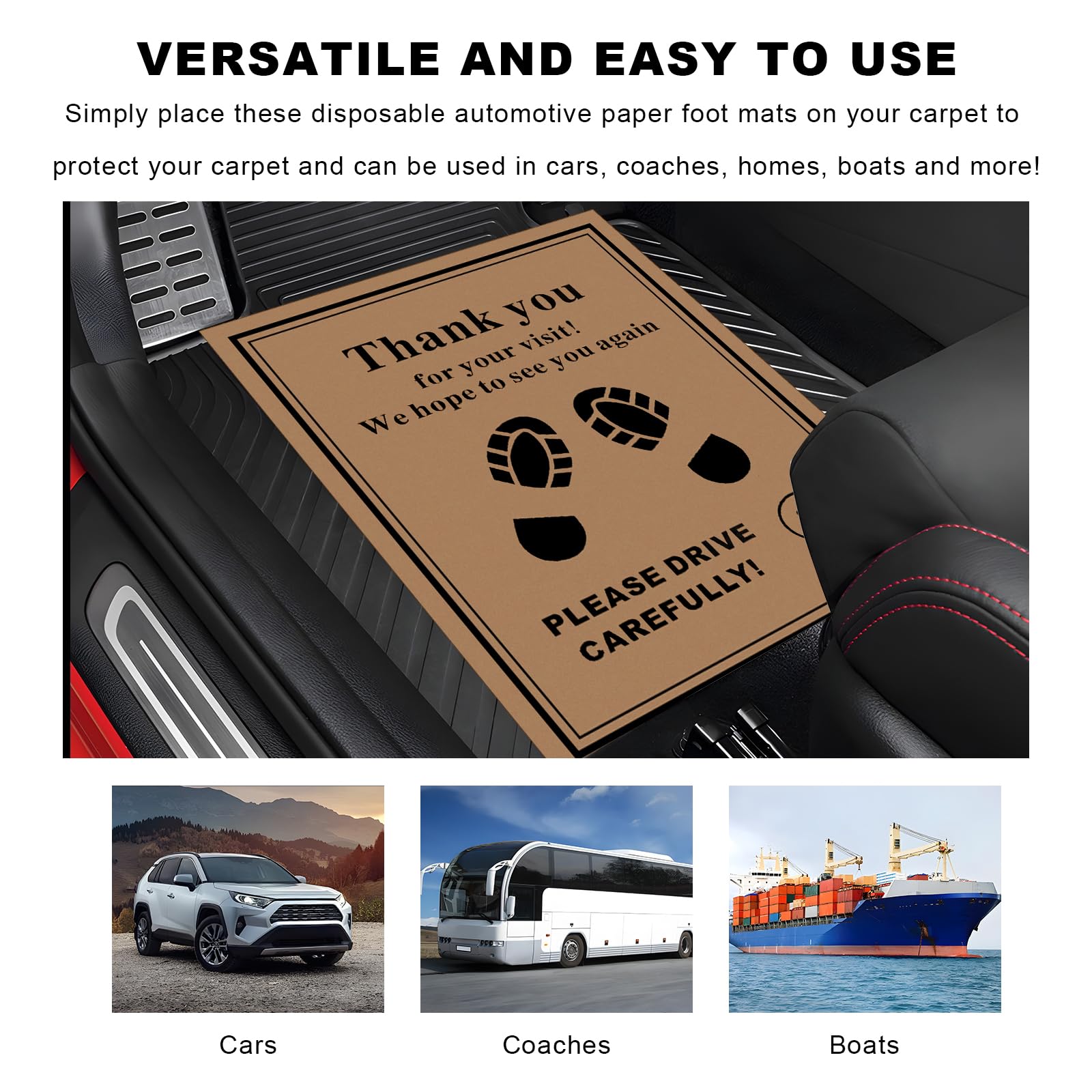 MTRPS 50 PCS Car Paper Floor Mats 16 x 20 Inch Disposable Auto Carpet Pads with Footprint Words — view 6