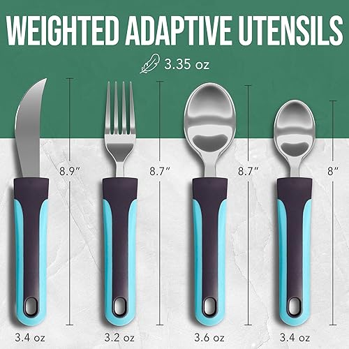 Vista 5 de BUNMO Utensilios adaptativos para ancianos, artritis, agarre débil, temblores y discapacitados, práctica bolsa de viaje, ligera de 3.35 onzas, acero