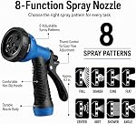 Garden Hose 25Ft Expandable Flexible Retractable Hose with Triple Layer Latex Core 3/4" Solid Brass Fittings 3750D Extra Strength Fabric 8 Function Nozzle, Blue
