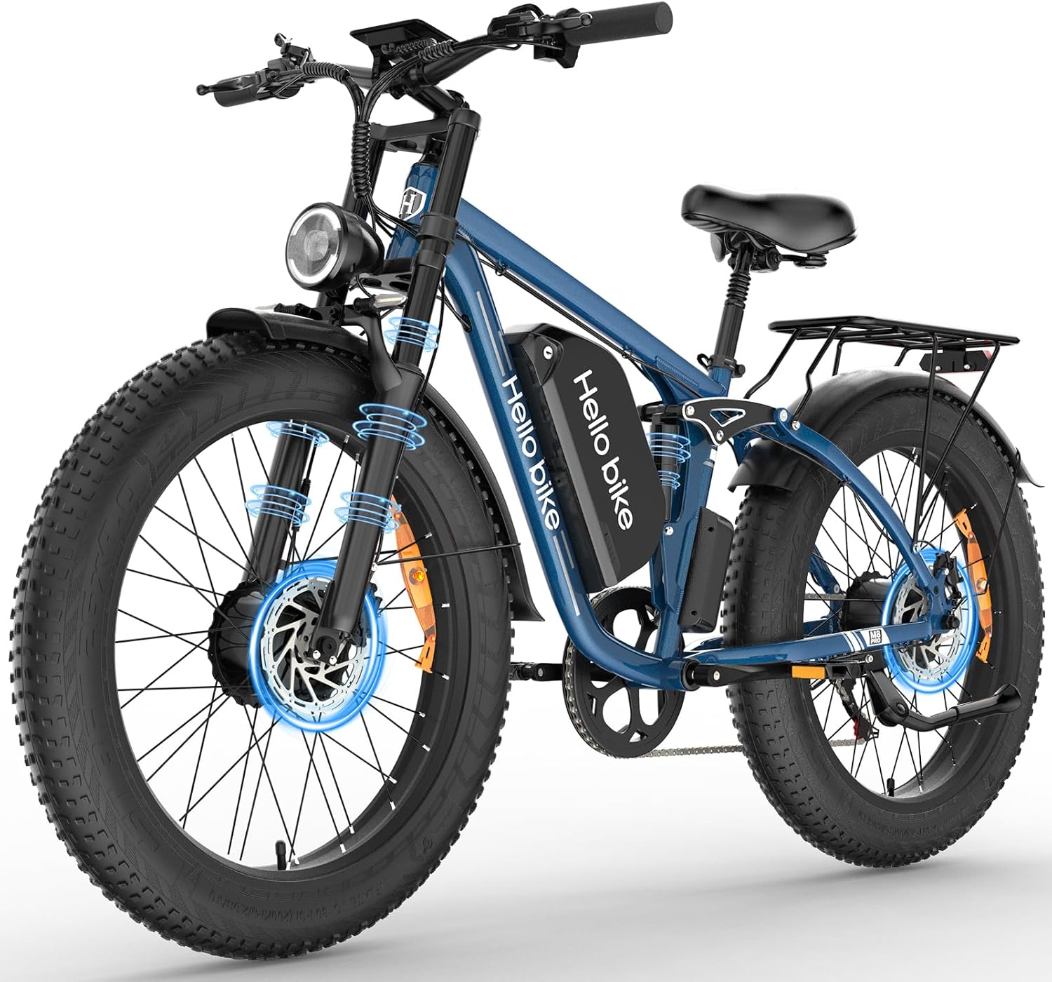 Hellobike 5000W Dual Motor Electric Bike for Adults, 45+MPH Electric Dirt Bike, 1300Wh Battery, 100Miles Max Range Mountain Bike, 26"x4" Fat Tire Ebike with Full Suspension for Off-Road Snow Beach Men