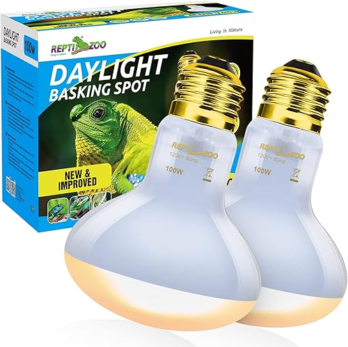 REPTI ZOO 2 Pack 100W Reptile Neodymium Daylight Basking Spot Lamp UVA Bulb Reptile Heat Lamp for Amphibian Lizard Tortoise Bearded Dragon Hedgehogs