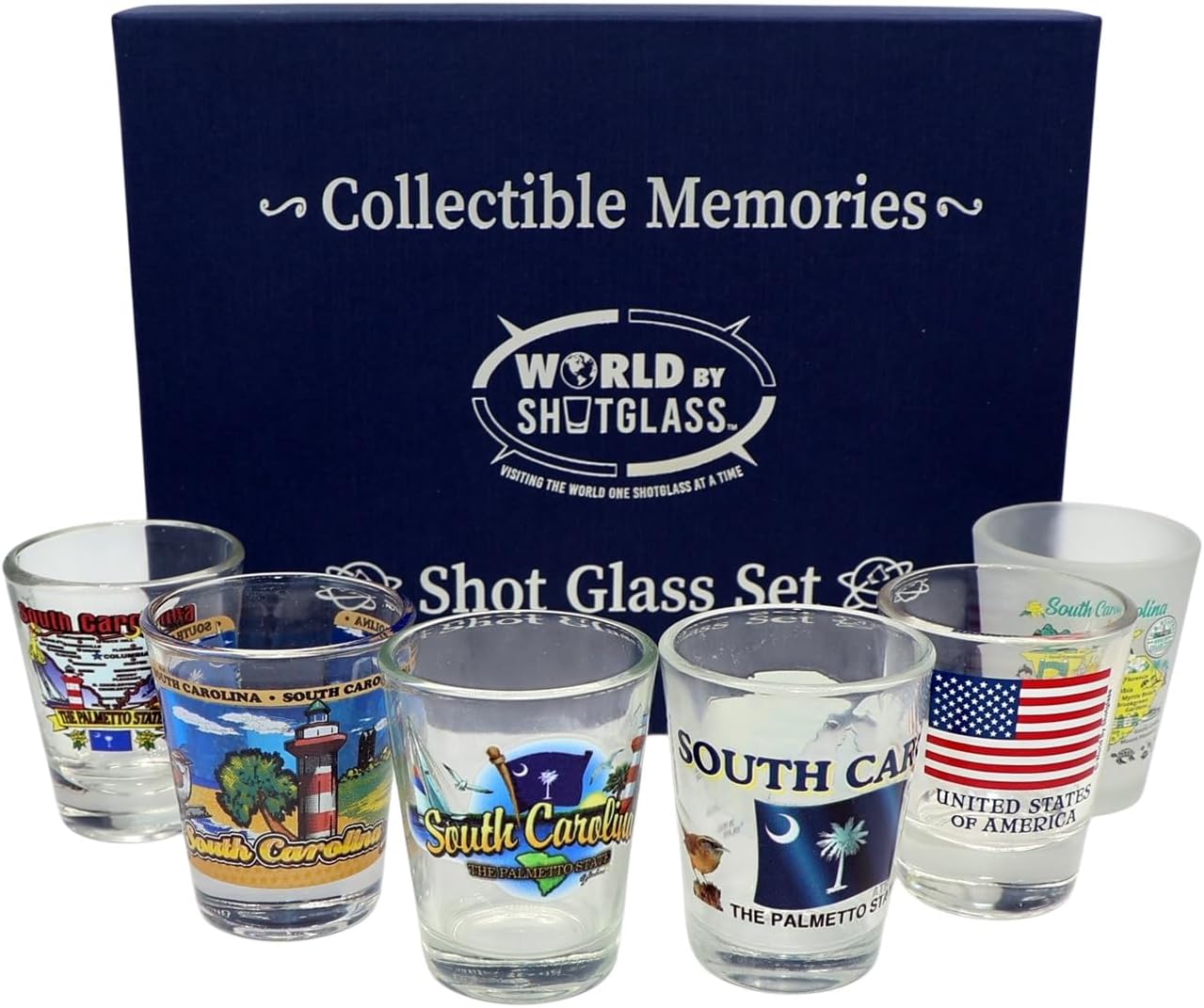 World By Shotglass South Carolina United States USA Souvenir Boxed Shot Glass Set (Set of 6)