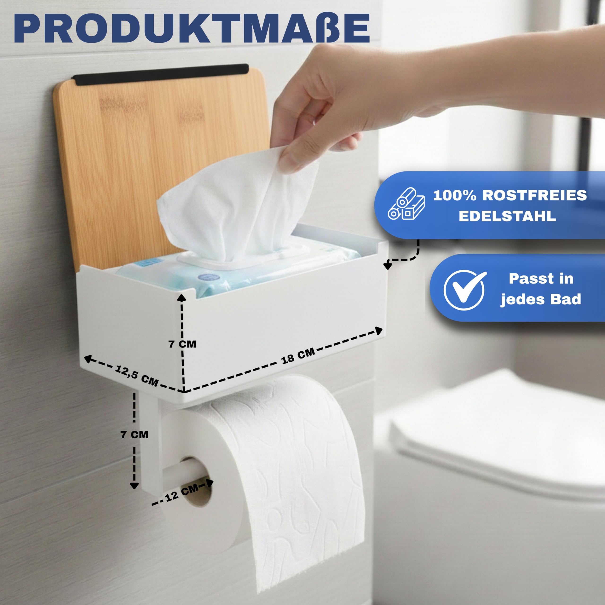 Pandonix Toilettenpapierhalter mit Feuchttcherbox - Edelstahl & Bambus -  Toilettenpapierhalter ohne Bohren - Wei - klopapierhalter mit  feuchttcherbox : Amazon.de: Baumarkt