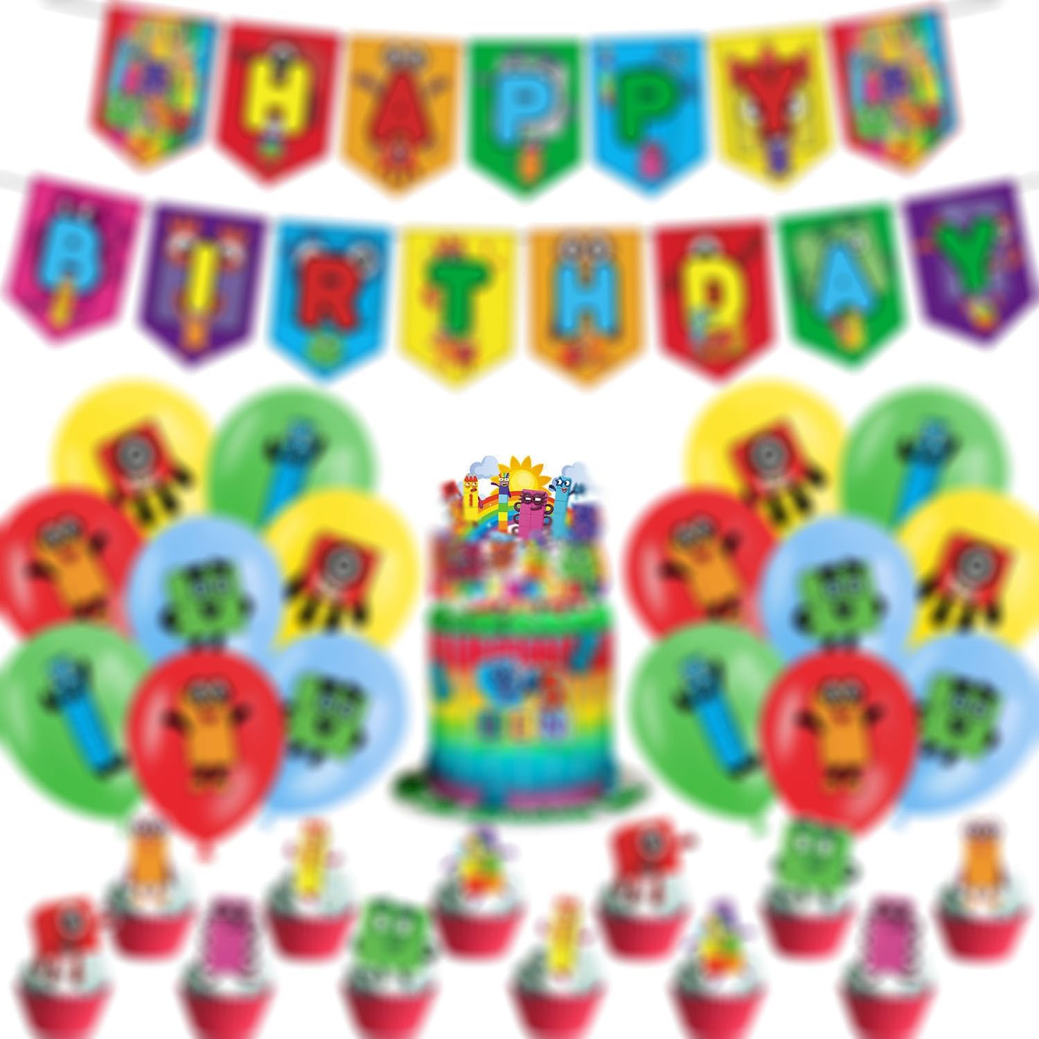 Number Birthday Party Decorations, Cartoon Number Advanture Theme Party Supplies with Banner, Cake Topper, Cupcake Toppers, Balloons for Boys Girls Birthday Baby Shower Party Favors