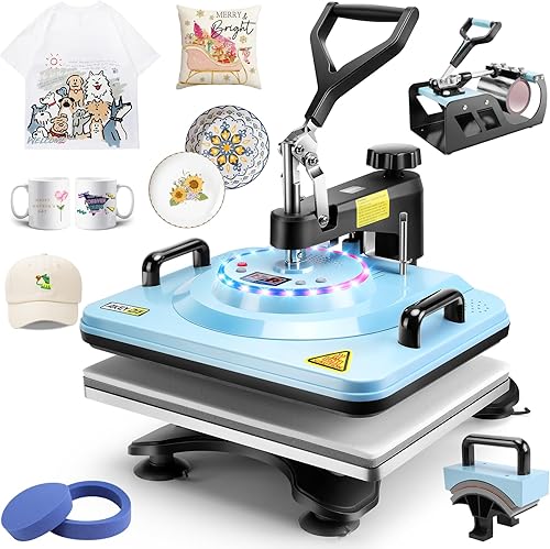 Prensa de calor, máquina de prensa de calor 5 en 1, 12 x 15 pulgadas, combo Swing Away camiseta impresión de transferencia por sublimación, prensa