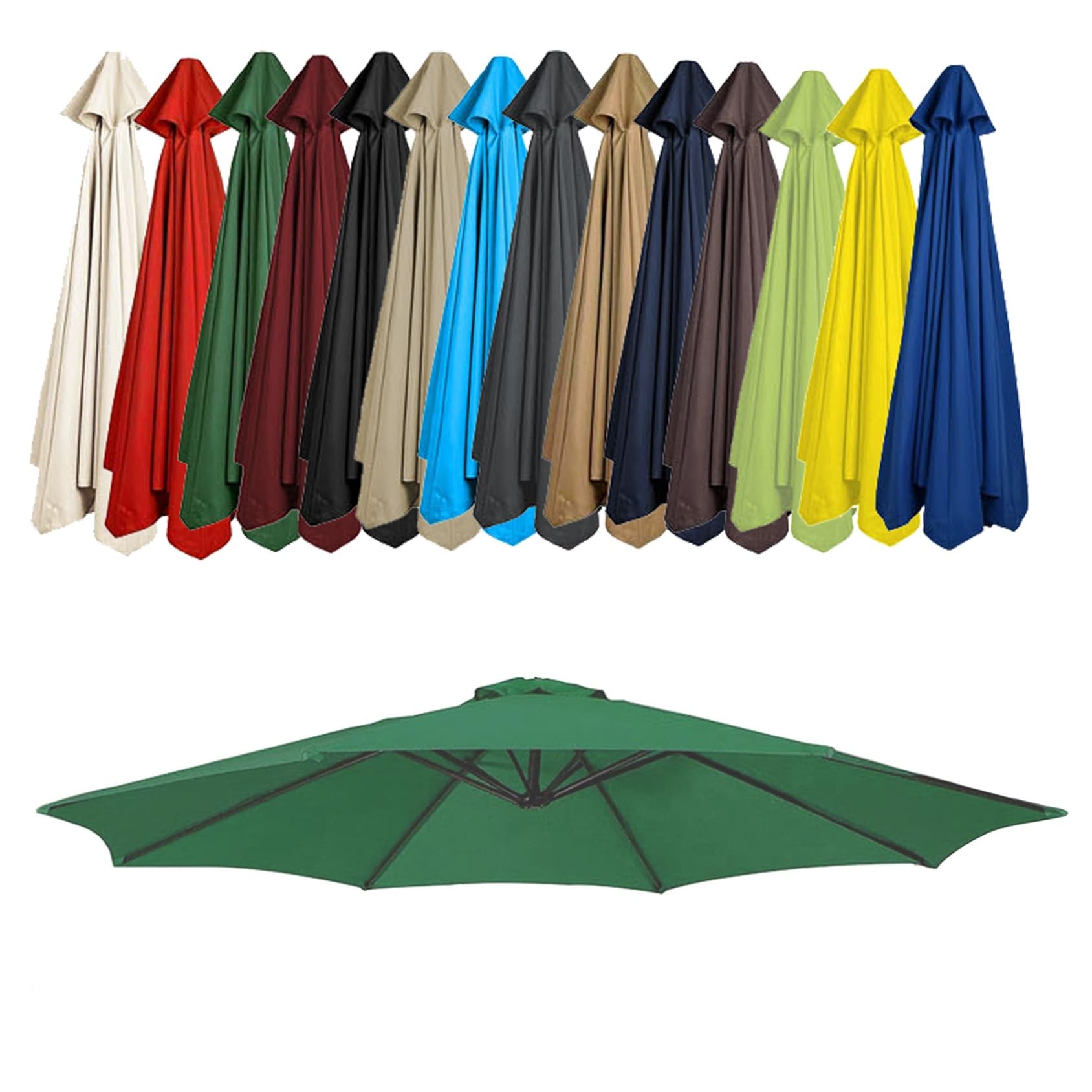 Gzdxbf Green Patio Umbrella Replacement Canopy, Parasol Canopy Cover For 200Cm/270Cm/300Cm +6 Arms/8 Arms Parasol, Uv-Resistant, Waterproof, Washable(Color:,Size:8 Ribs: 2.7M/8.8Ft)