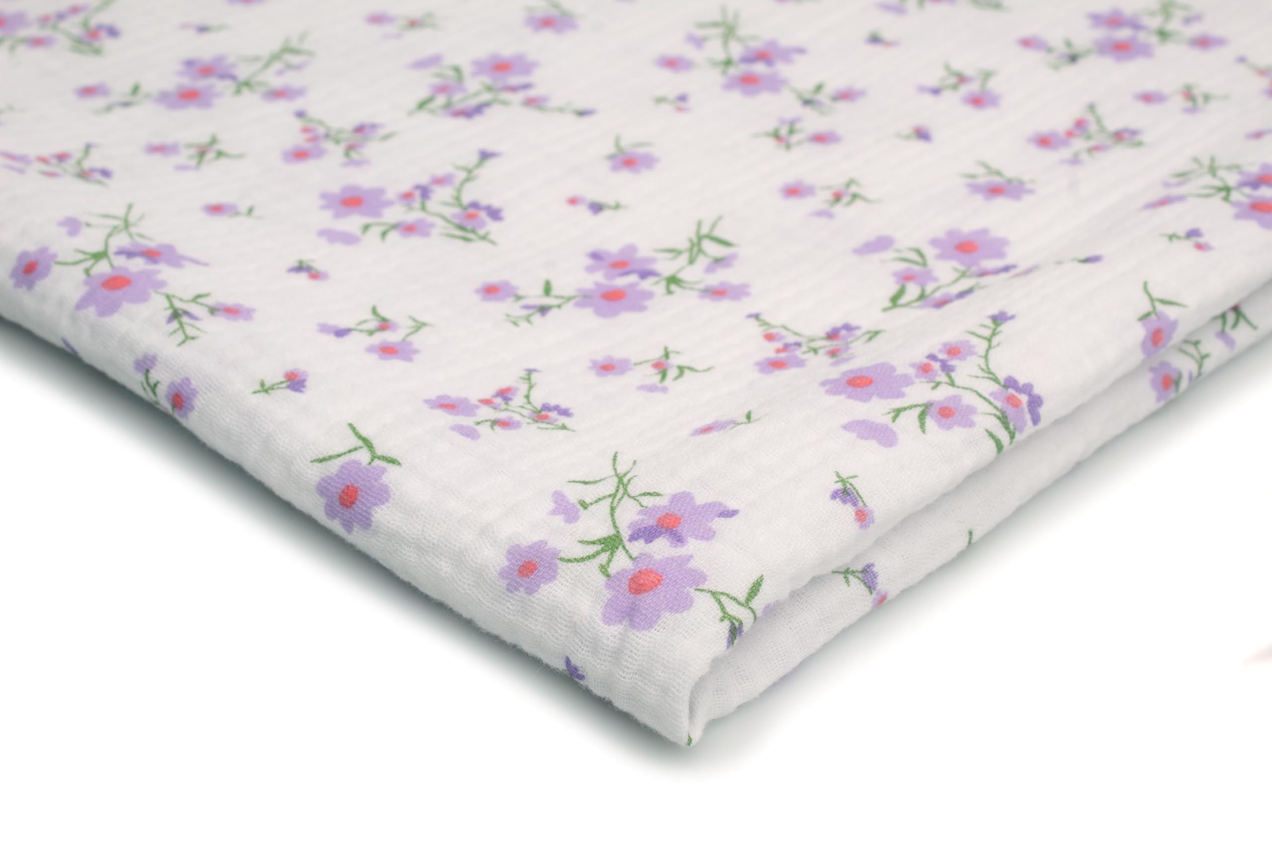 Tissu Mousseline Imprimé Double Gaze Coton - Motif Fleurs Pourpres 50x130cm