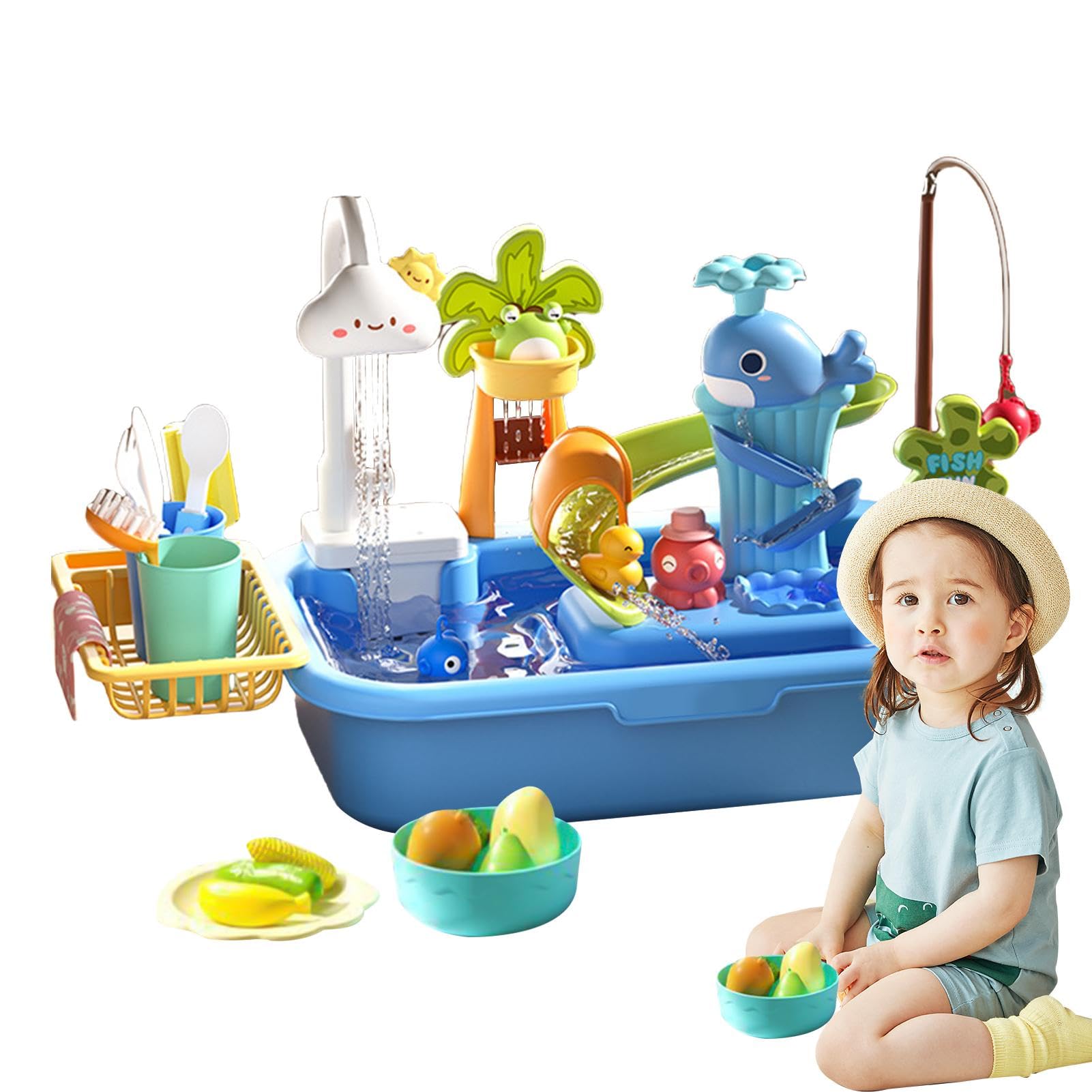 Giocattolo da gioco per lavastoviglie, lavello per con acqua corrente | Giochi d'acqua per - all'aperto 4 in 1 per i più piccoli, tavolo ad acqua per giochi creativi, attività | Giochi d'acqua per - all'aperto 4 in 1 per i più piccoli, tavolo ad acqua per