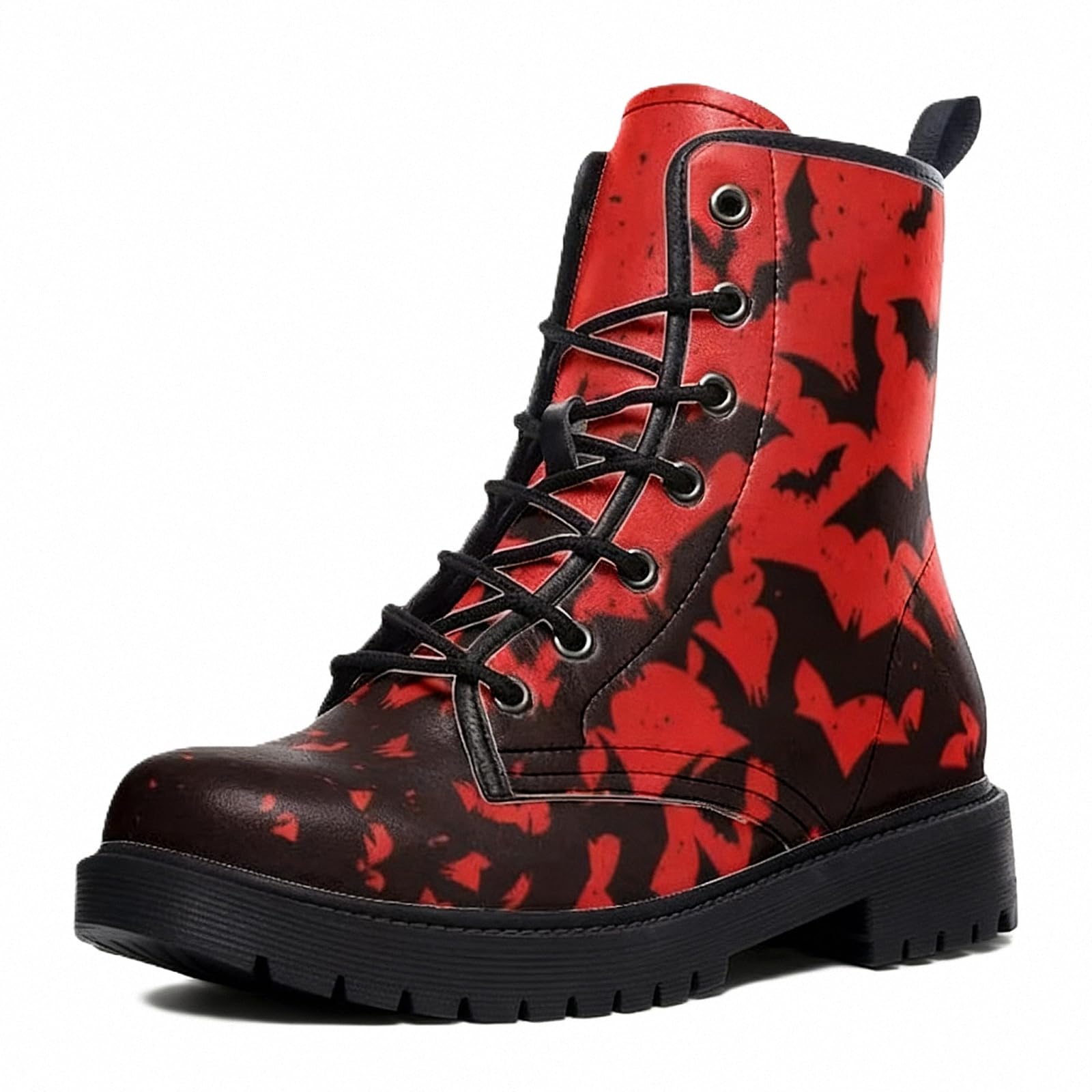 Women Printed Ankle Boots Flower Mushroom Skull Animals Solid-color Stylish Colorful Casual Everyday Platform Lace-up Leather Combat Booties