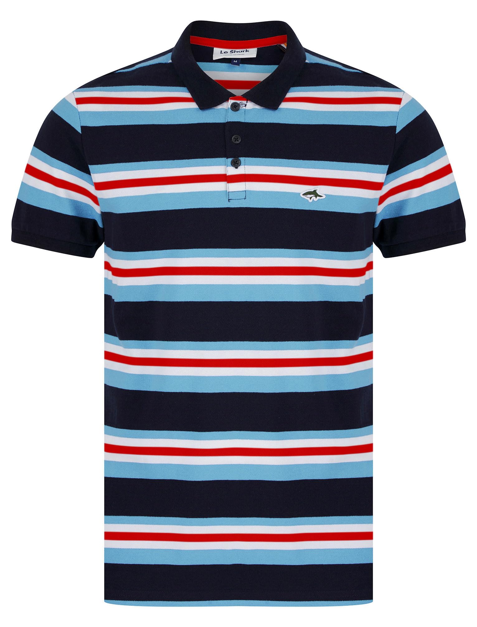 Le Shark Men's Shavers - Blue 'Shavers' Yarn Dyed Striped Cotton Pique Polo Shirt