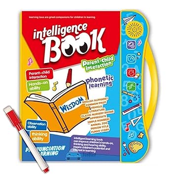 NHR Kids Intelligence Book English Letters & Words Learning Sound Book, Fun Educational Toys, Activities with Numbers, Shapes, Animals Phonetic Learning Book for Toddlers (E-Book, Multicolor)