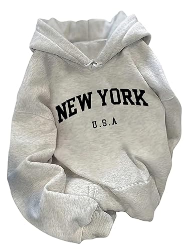 GORGLITTER Women's Letter Graphic Hoodies Drawstring Long Sleeve Sweatshirt Pullover