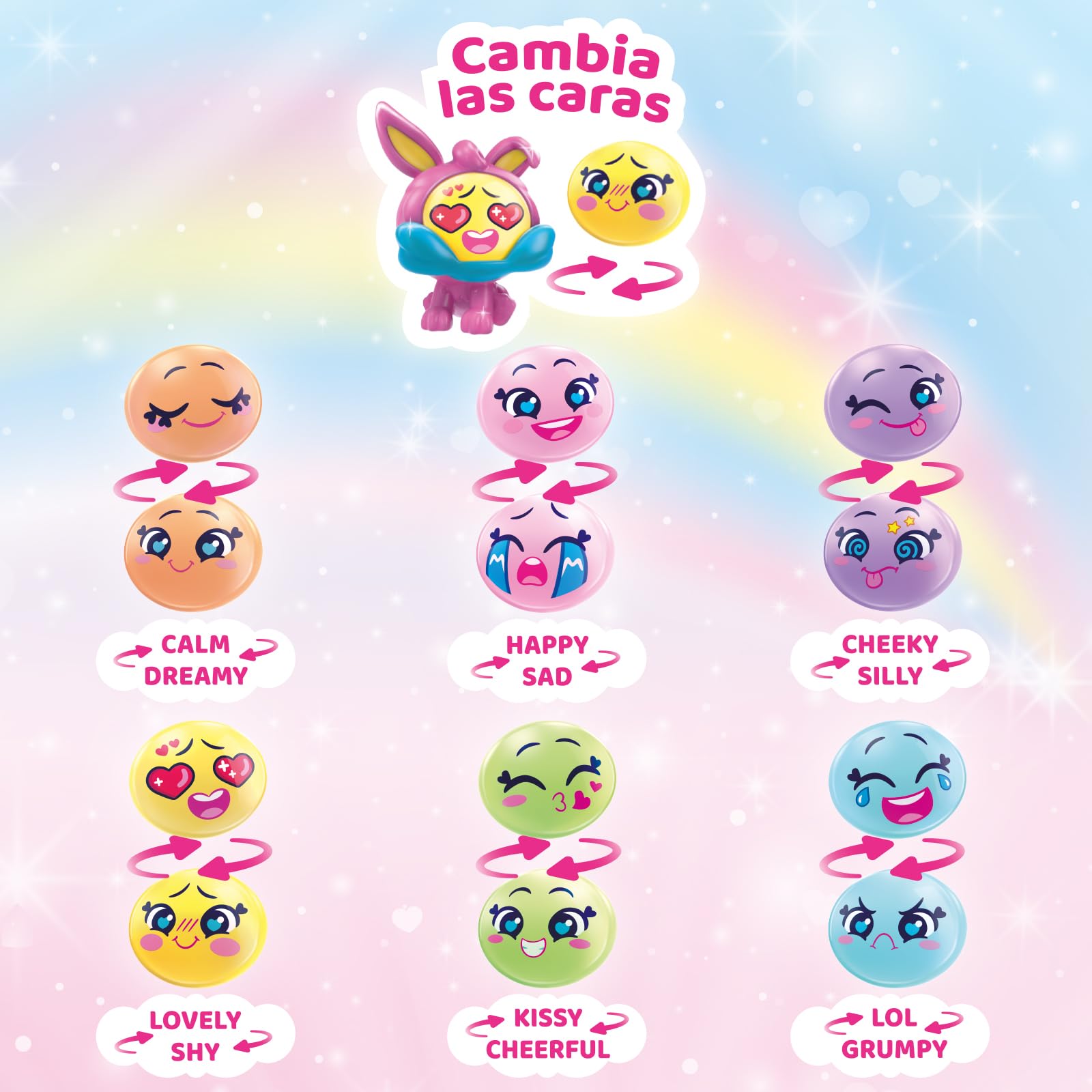 MOJIPOPS Rainbow Series – One Pack. Caja con 24 sobres con figuras coleccionables. Cada sobre Contiene 1 Mojipop sorpresa y 1 Checklist