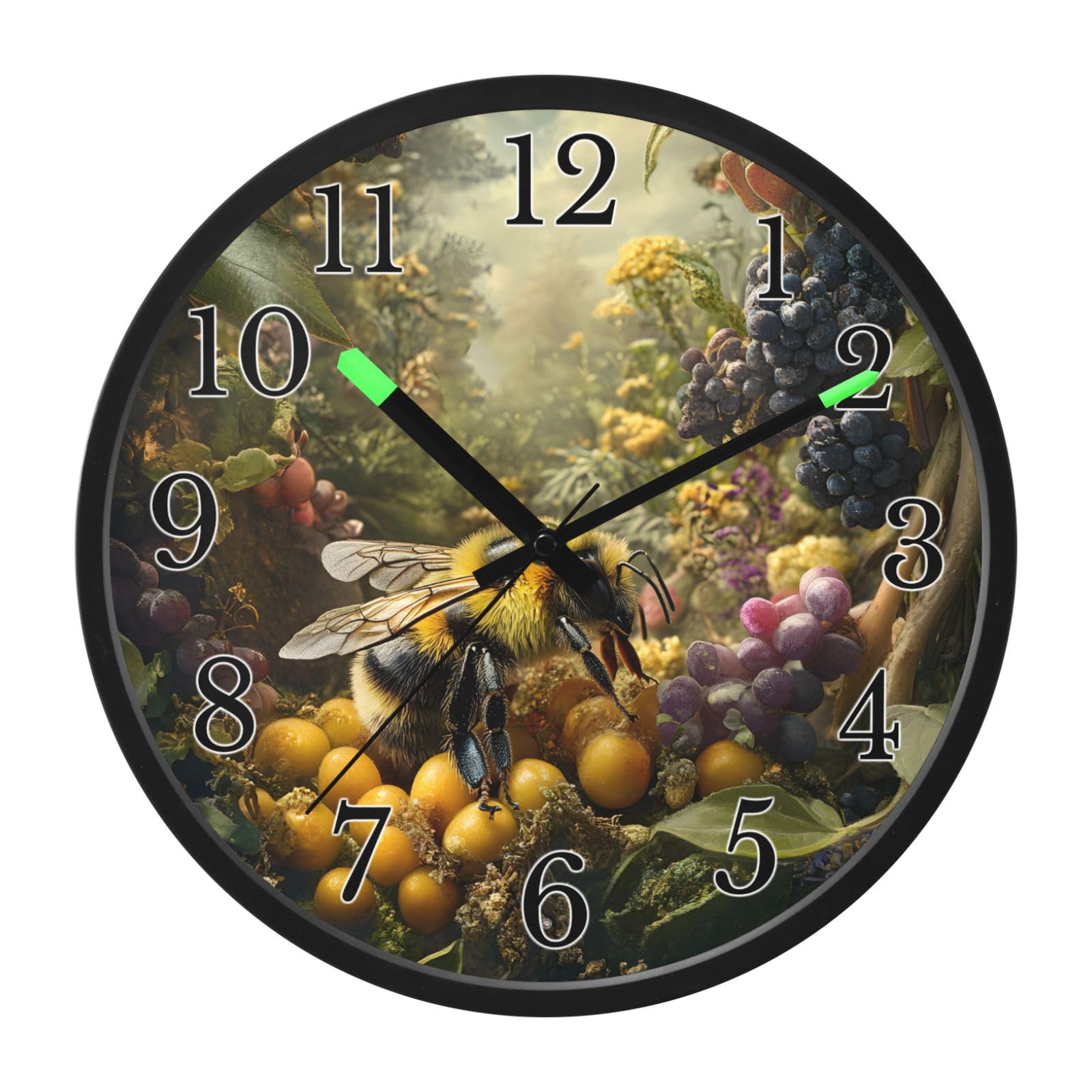 Mnsruu Reloj de pared luminoso con diseño de panal de abeja y uva, funciona con pilas, silencioso, brilla en la oscuridad, para sala de estar, cocina, 30,5 cm