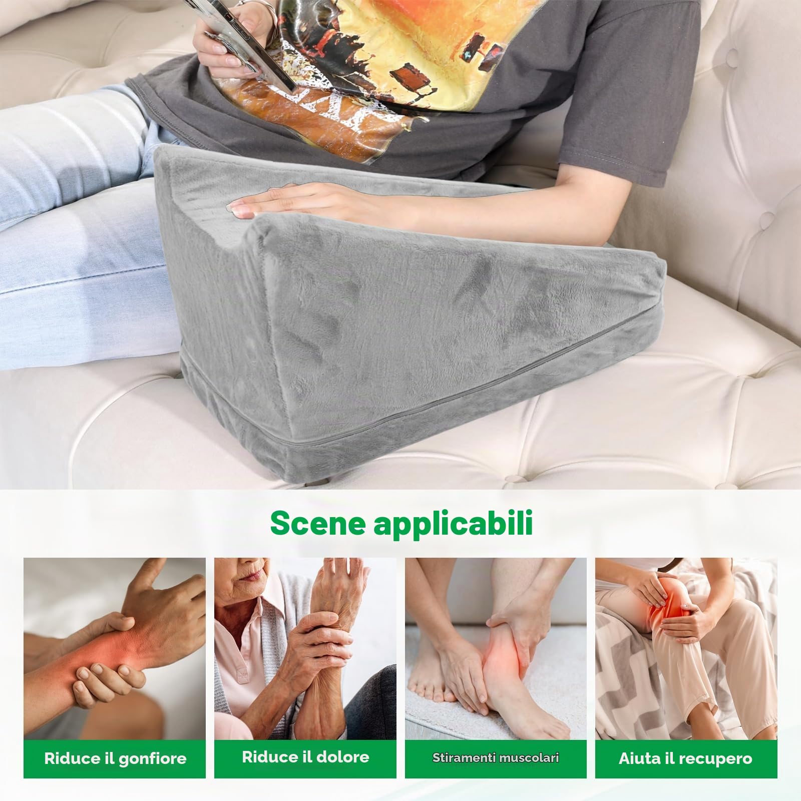 Cuscino per sollevamento gambe, cuscino a cuneo, cuscino per sollevamento braccia in spugna, supporto per gambe con copertura rimovibile per ginocchia e braccia dritte, allevia gonfiore e