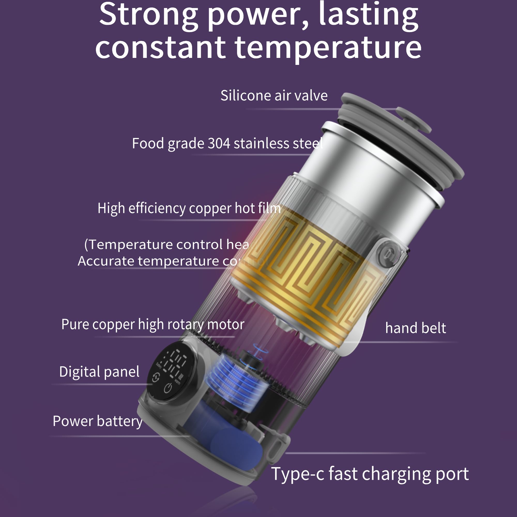 Podróżny Czajnik Elektryczny 400 Ml - Przenośny Mini Czajnik, Bezprzewodowy Mini Czajnik 6000 MAh z możliwością ładowania z 4 Biegami Podróżny Bojler na gorącą wodę ze Stali