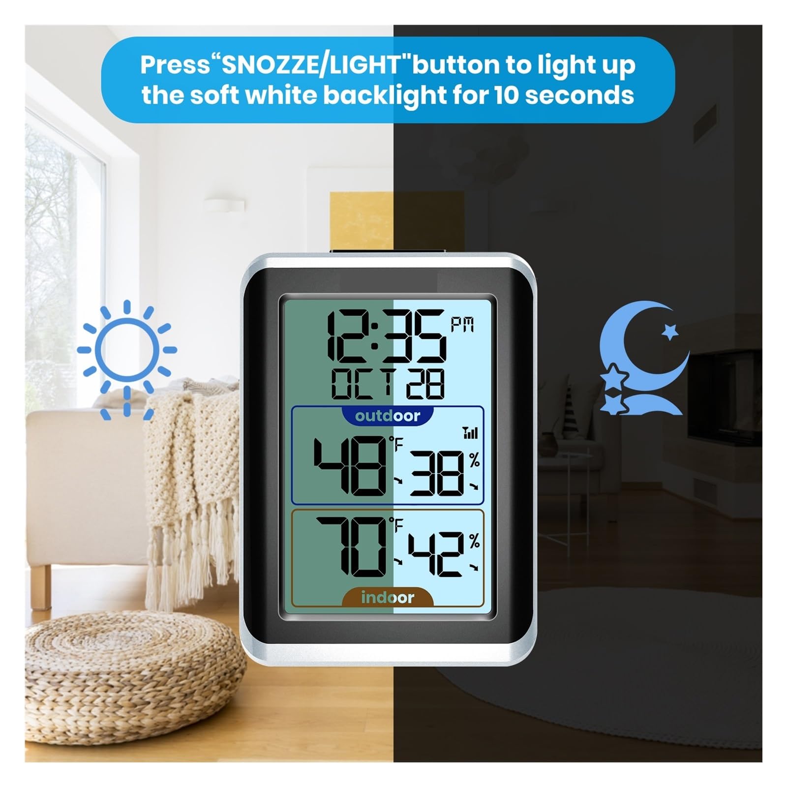 Termómetro For Interiores Y Exteriores, Higrómetro Digital Inalámbrico, Medidor De Temperatura Con Tiempo, Rango 200 Pies/60 M, Humedad Preciso Rápido Monitorización Tiempo Real(8688-3)