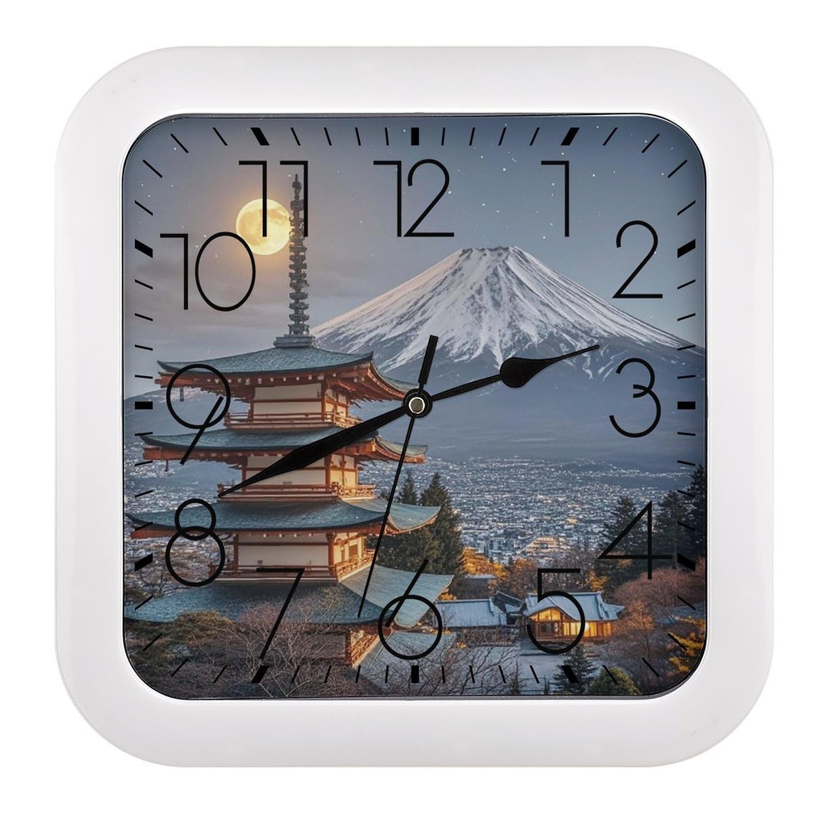 LZQPOEAS Yokohama Moon Wall Clock Fashionable Versatile Silent Wall Clock Simple Elegant Non Ticking Analog Clocks Easy to Install Square Modern Clocks for Home Decoration