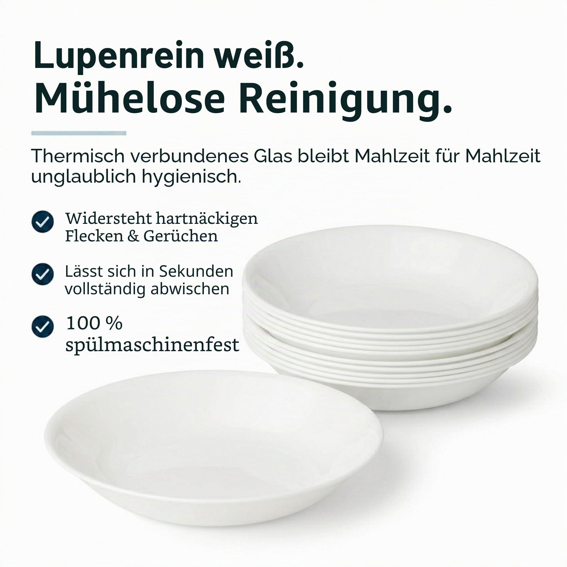 Corelle Vitrelle 1117151 Schüssel-Set, dreilagig, glas- und splitterfest, leicht, rund, 590 ml, Winterfrostweiß, 6-teilig