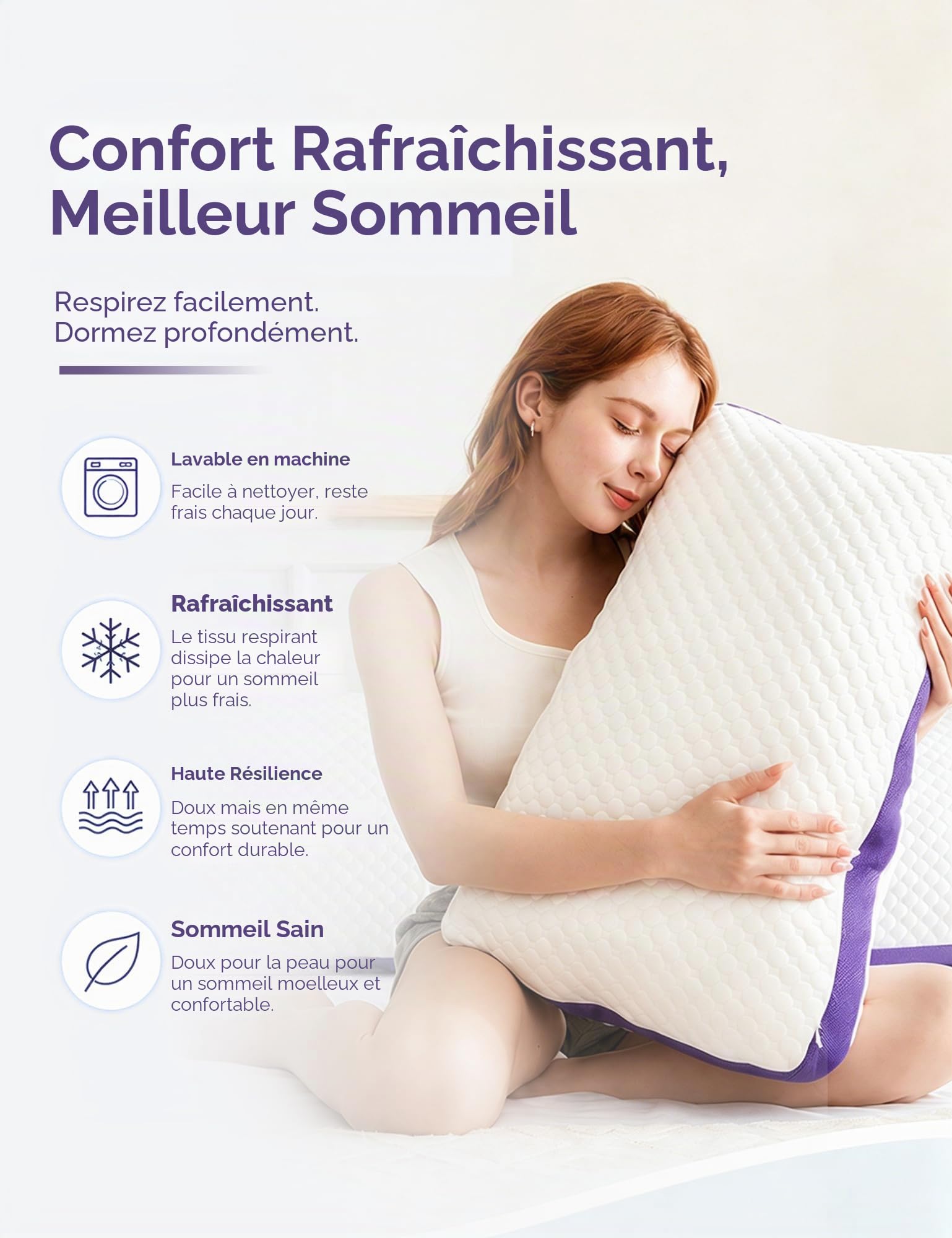 DWR Oreiller 50x75 cm (1er Set),Oreiller Ergonomique en Mousse à Mémoire de Forme, Coussin de Nuit Réglable avec Fermeture Éclair, Housse Amovible et Lavable