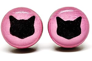 Light Pink Black Cat Stud Earrings for Women Girls
