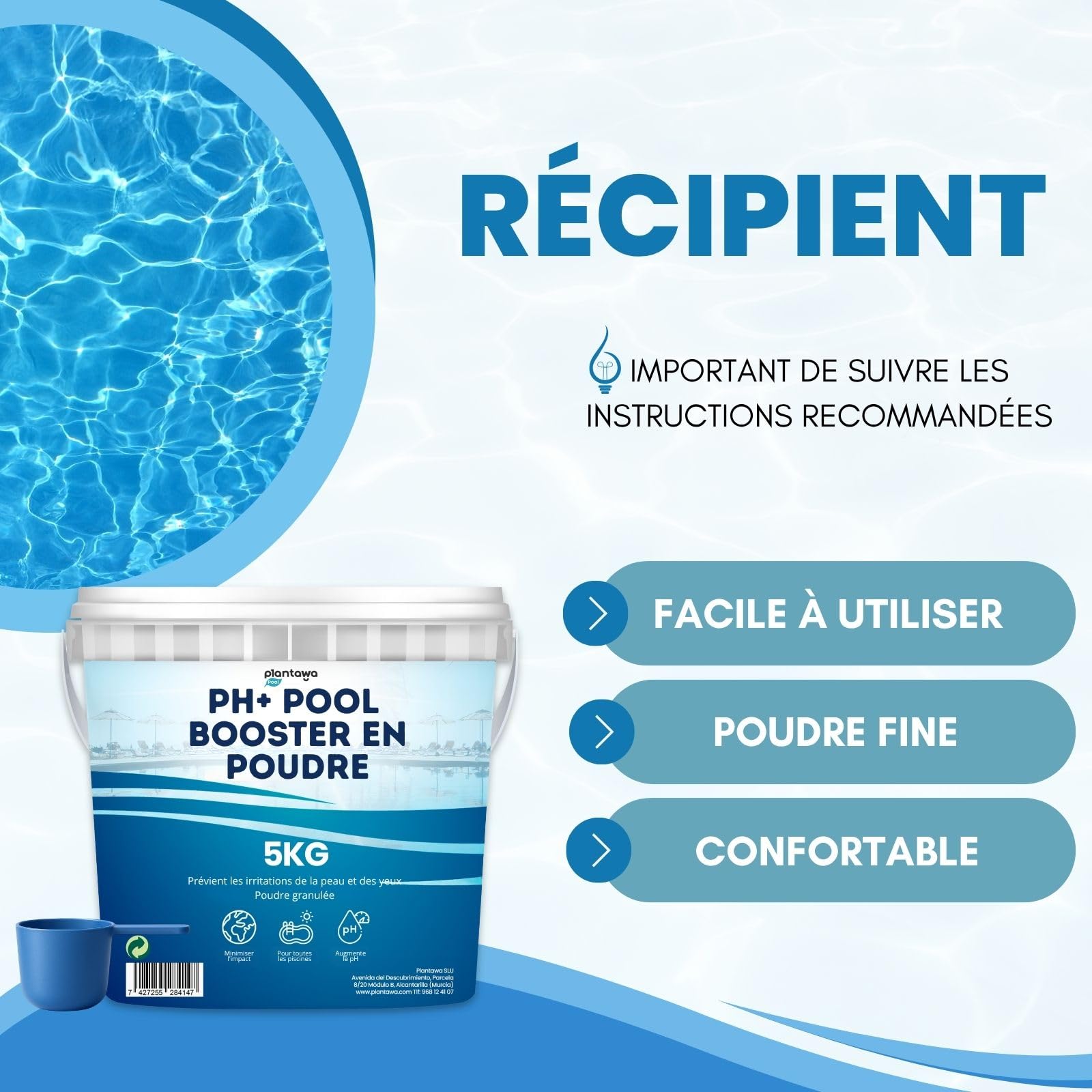 PLANTAWA Incrémentateur de pH en Poudre 5 kg | pH Plus Piscine et Spa | Correcteur pH+ Plus Piscine pour Augmenter Le pH de l’Eau | Régulateur pH Plus pour Entretien Bassin Intérieur et Extérieur
