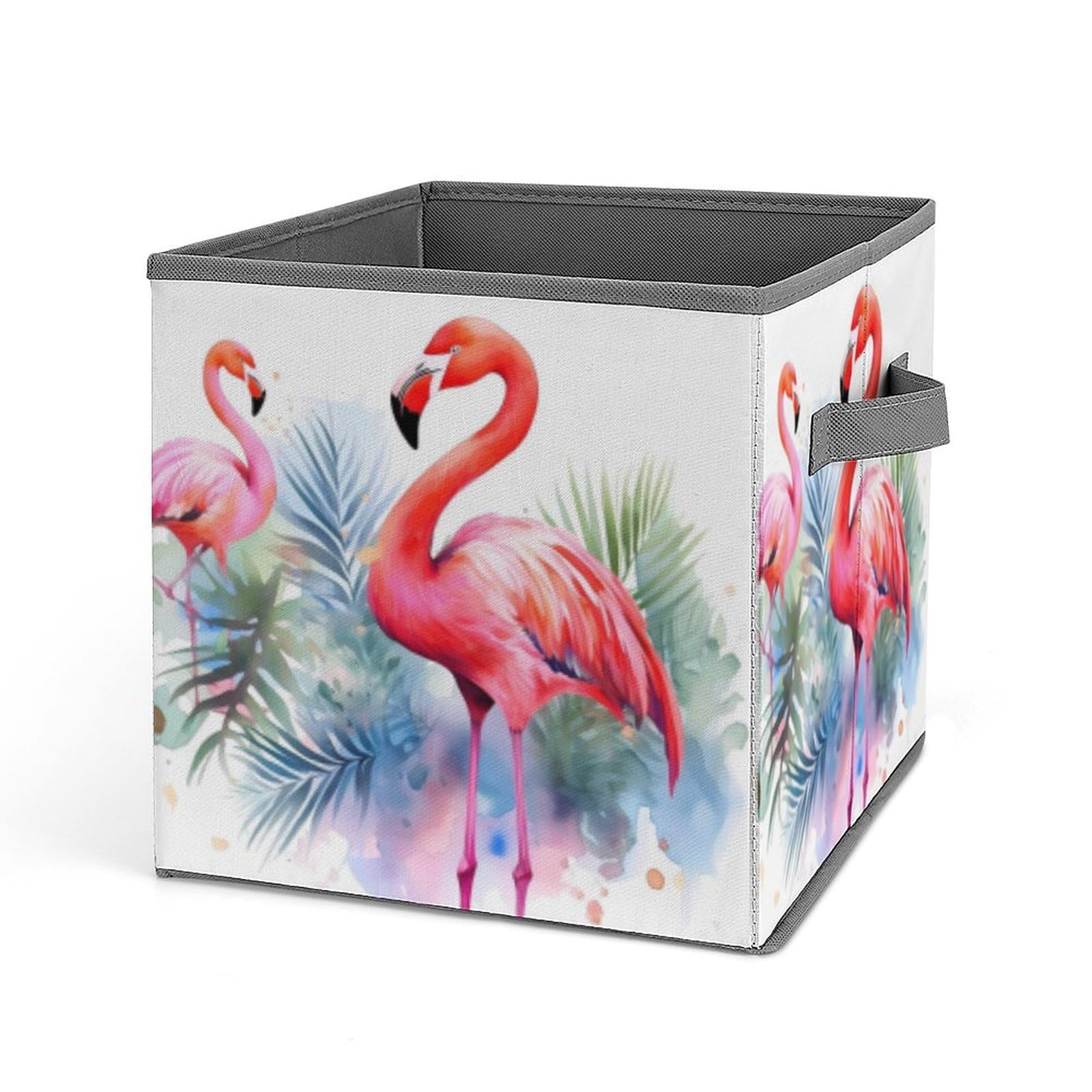 JTREHY Flamingo Watercolor Printed Foldable Storage Box, 10.6 Inches Fabric Storage Box for Wardrobe, Bedroom, Utility Room
