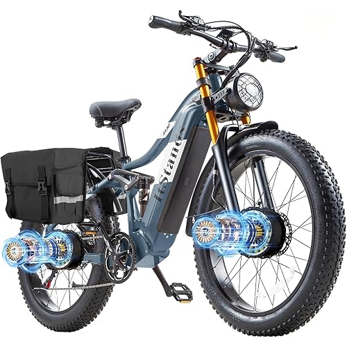 HC26/RX30/RX80/R5 Electric Bike for Adults 3000W Peak AWD Dual Motor 120 Miles Max Range 30MPH 48V 40Ah/30Ah/20Ah Battery 26" Fat Tire Ebike, Full Suspension,SHM 7-Speed Electric Bicycle