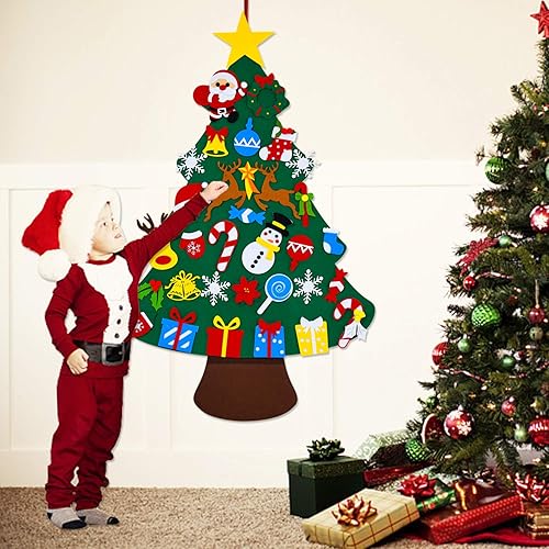 Miniatura 6 de THAWAY Árbol de Navidad de fieltro para niños pequeños con 34 adornos desmontables, para colgar en la pared de la puerta de los niños, regalos de