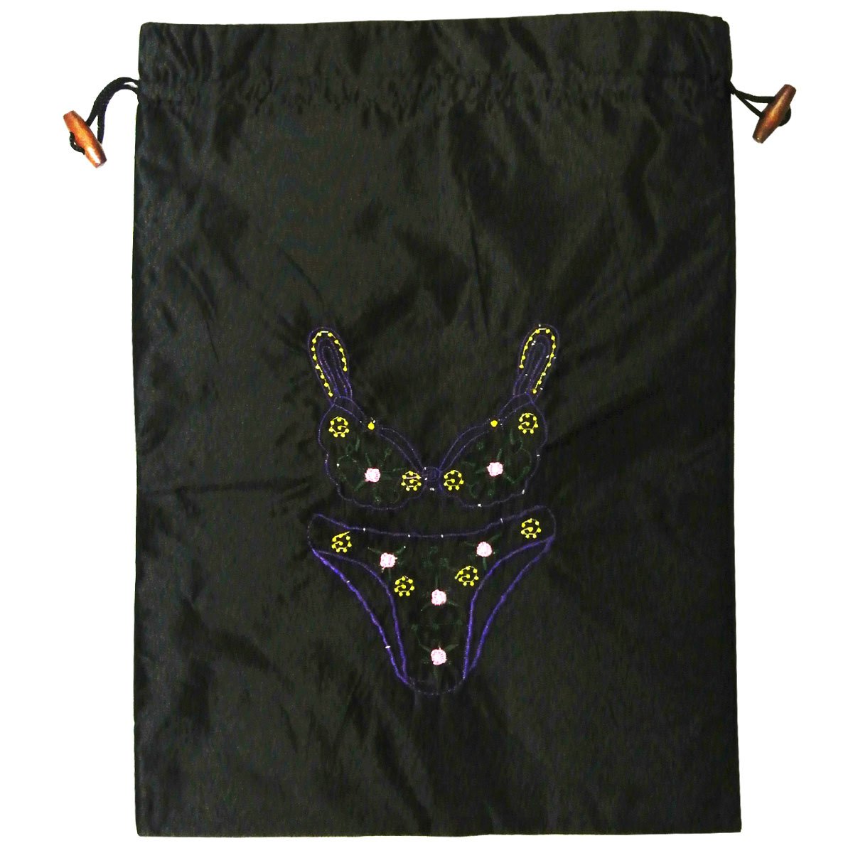 Wrapables Silk Embroidered Bra & Panties Lingerie Bag, Black