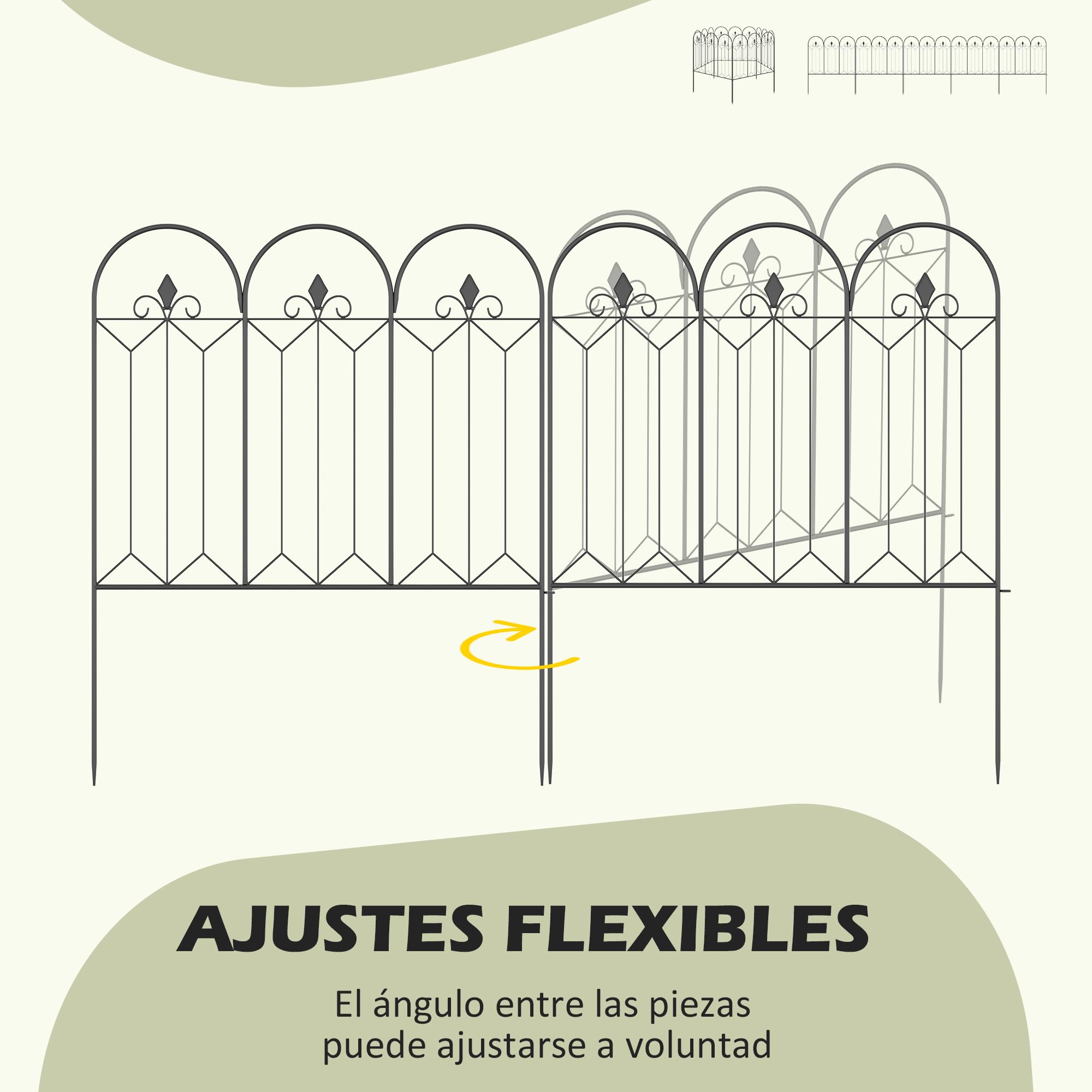 Outsunny Vallas de Jardín 305x79,5 cm Set de 5 Vallas Decorativas para Jardín de Metal Combinación Libre Barrera para Animales para Patio Césped Negro